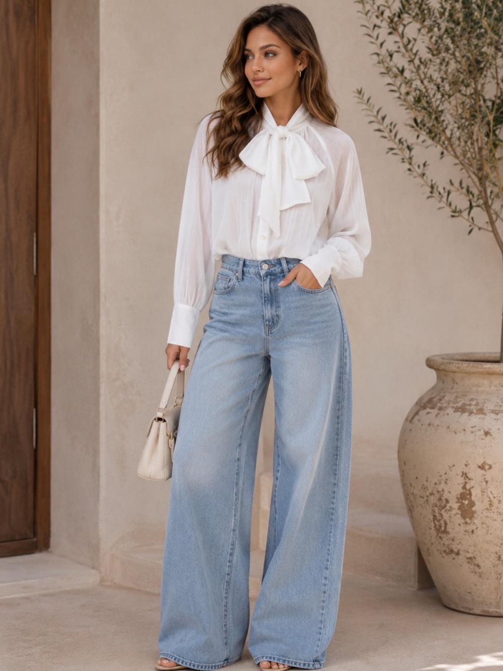FROM PARIS FRANCE 🇫🇷 Classic White Bow Tie Blouse - Women